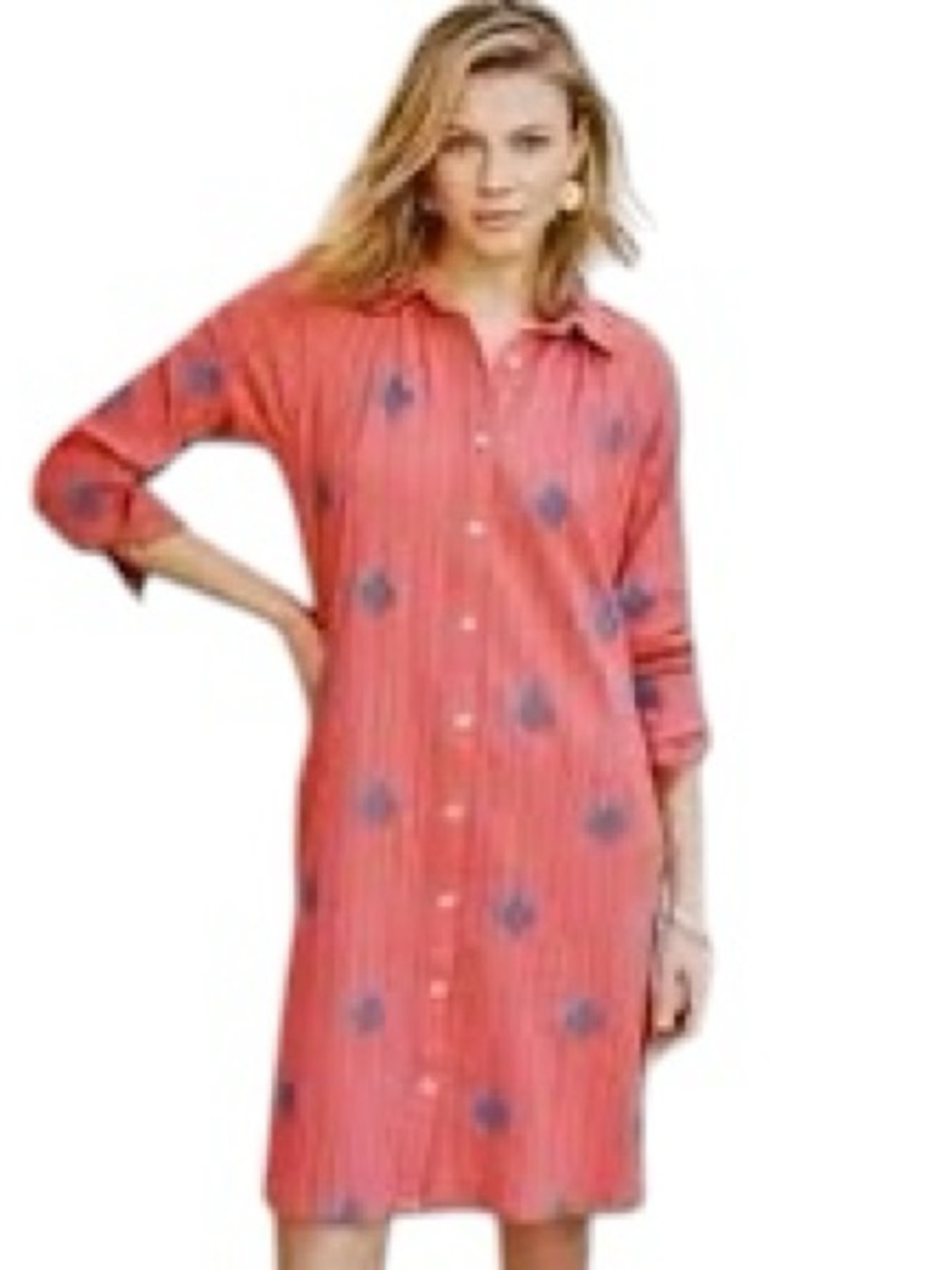 J. Jill‎ Pure Jill Embroidered Shirtdress Coral/Blue Petite Small NWT
